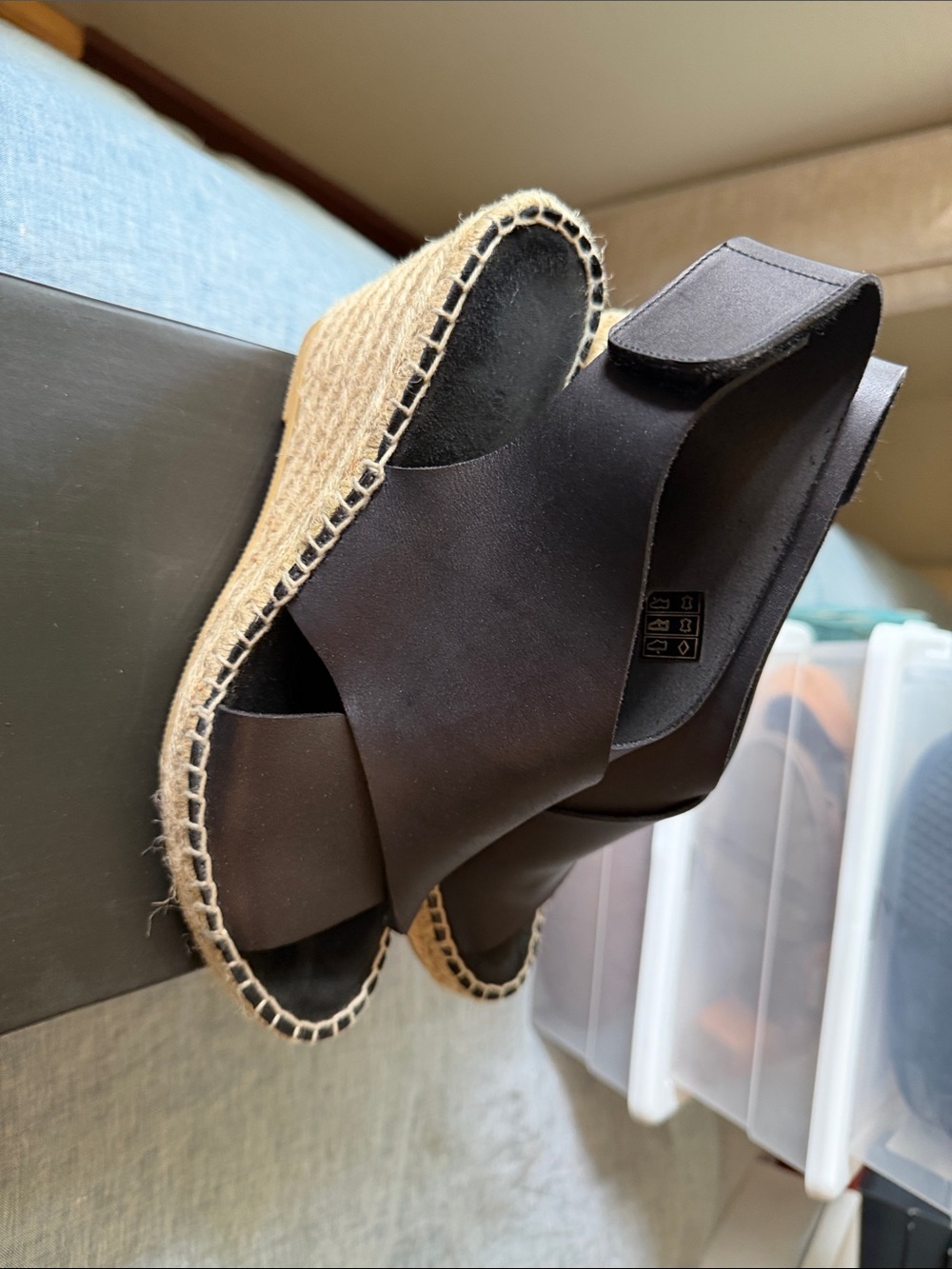 Kenneth Cole Black Espadrille Wedge Sandals with Jute Platform